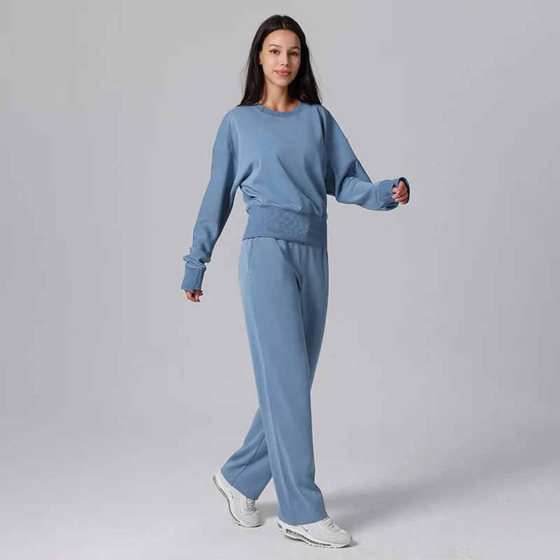 Gia - Pantalones deportivos casuales con pierna ancha y cintura alta