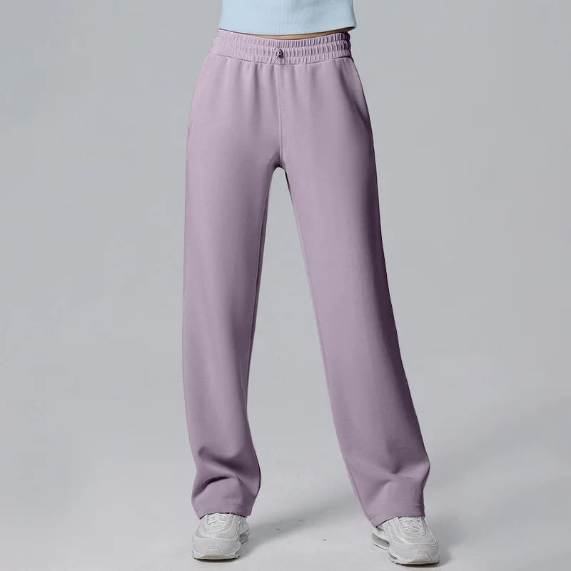 Gia - Pantalones deportivos casuales con pierna ancha y cintura alta