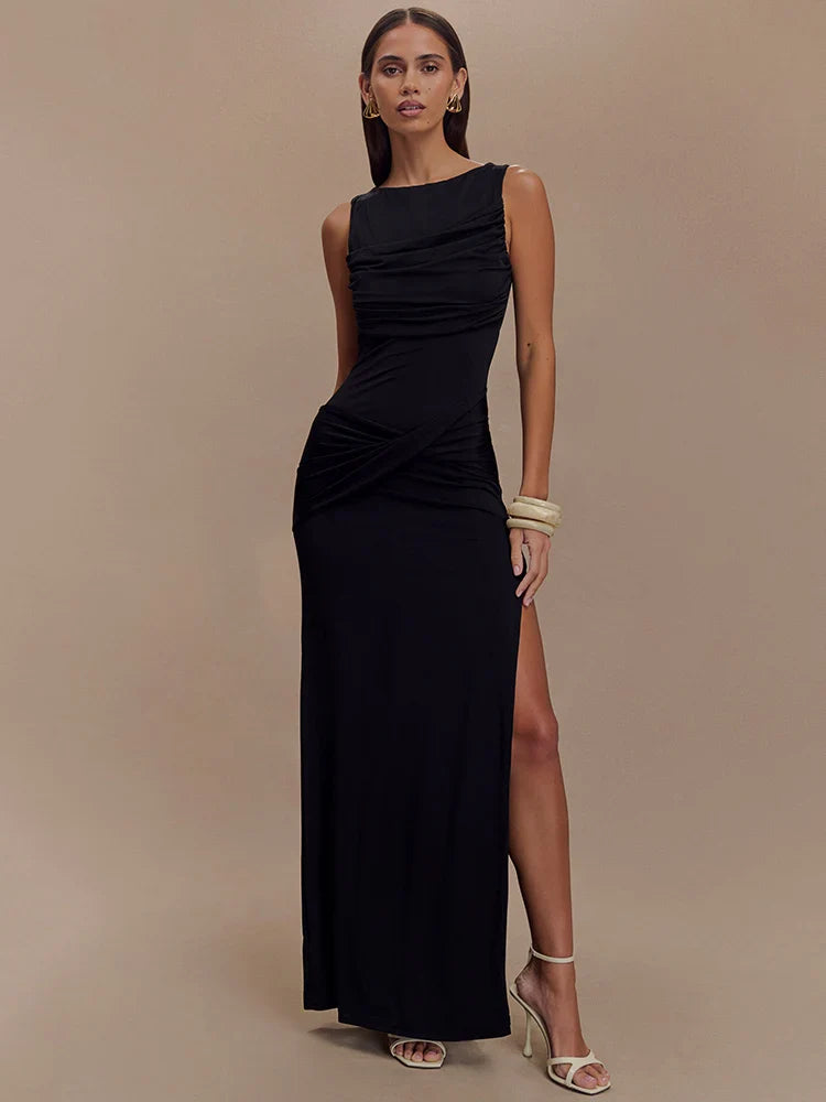 Vestido Leona - Vestido largo fruncido con espalda descubierta