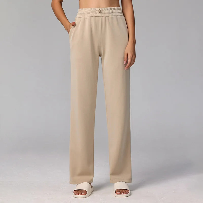 Gia - Pantalones deportivos casuales con pierna ancha y cintura alta