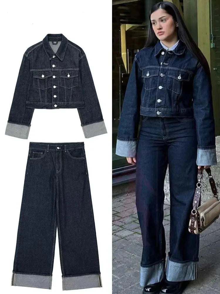 Conjunto Retro Omu – Chaqueta y Pantalón de Mezclilla Vintage para Mujer