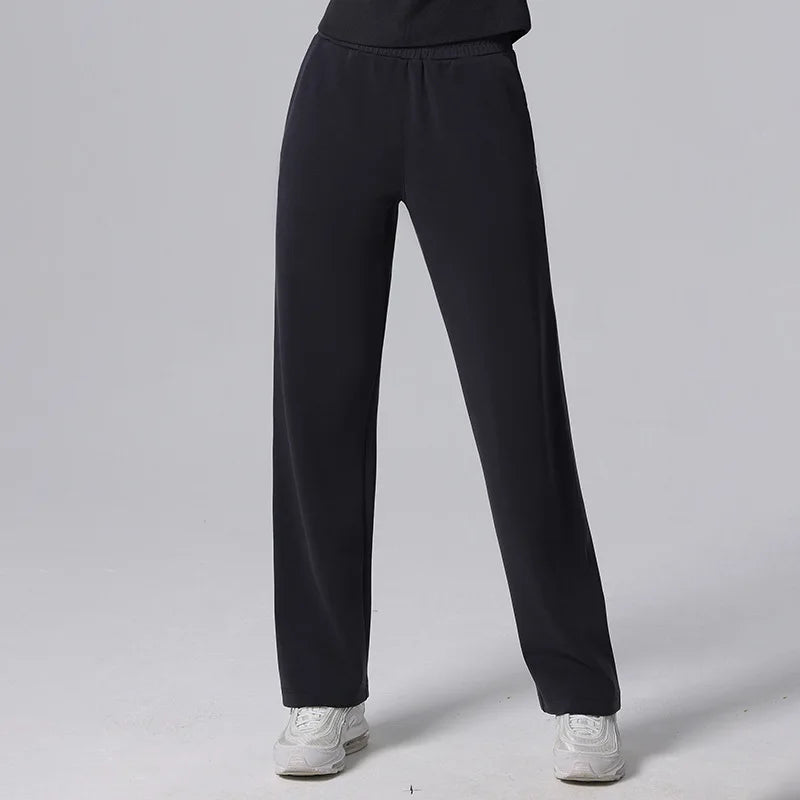 Gia - Pantalones deportivos casuales con pierna ancha y cintura alta