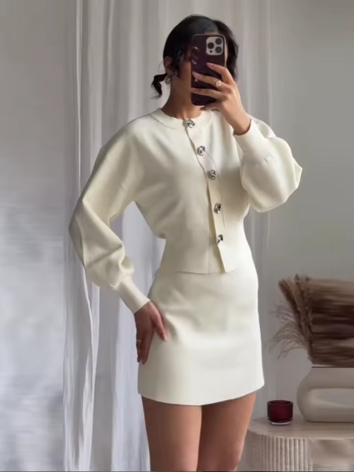 Conjunto Elise - Conjunto elegante de cárdigan corto y minifalda