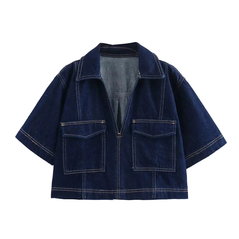 Conjunto Denim Celeste – Camisa Corta y Falda de Mezclilla