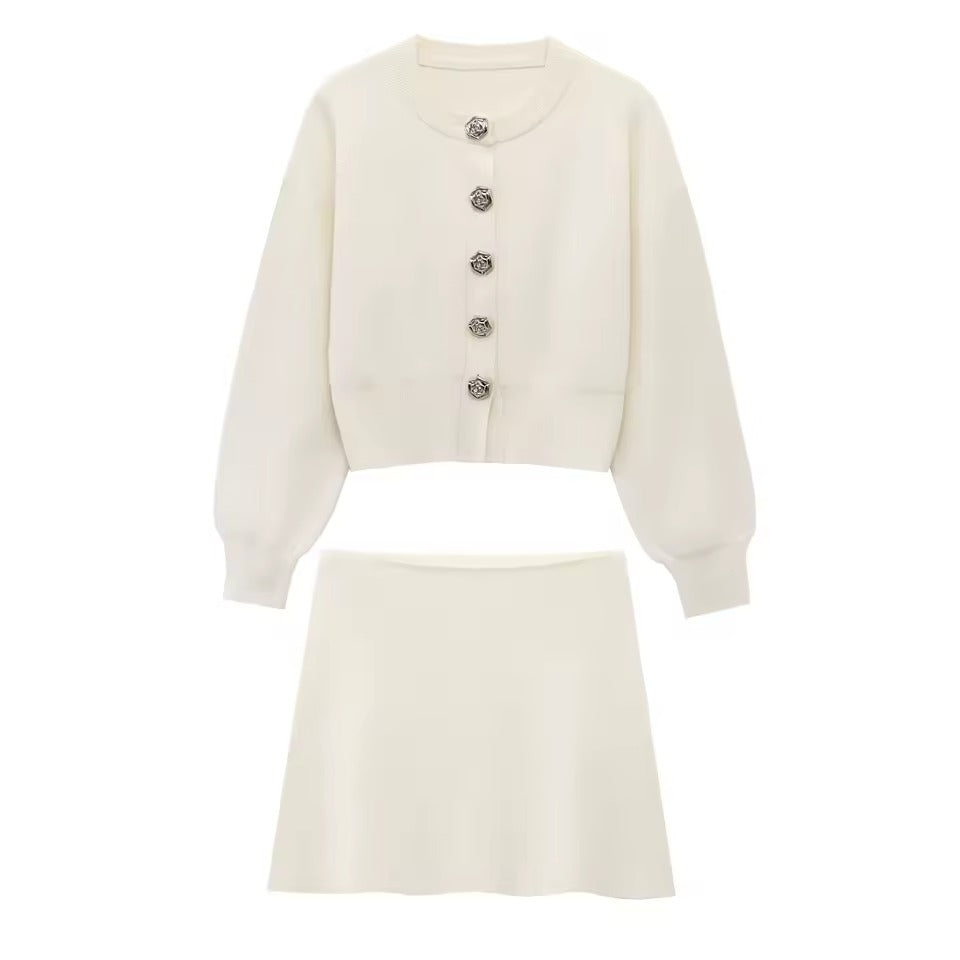 Conjunto Elise - Conjunto elegante de cárdigan corto y minifalda