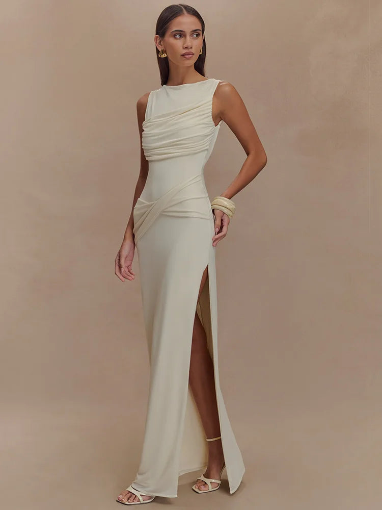 Vestido Leona - Vestido largo fruncido con espalda descubierta