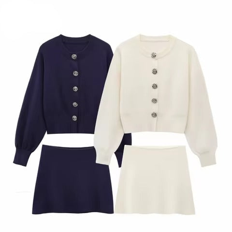 Conjunto Elise - Conjunto elegante de cárdigan corto y minifalda