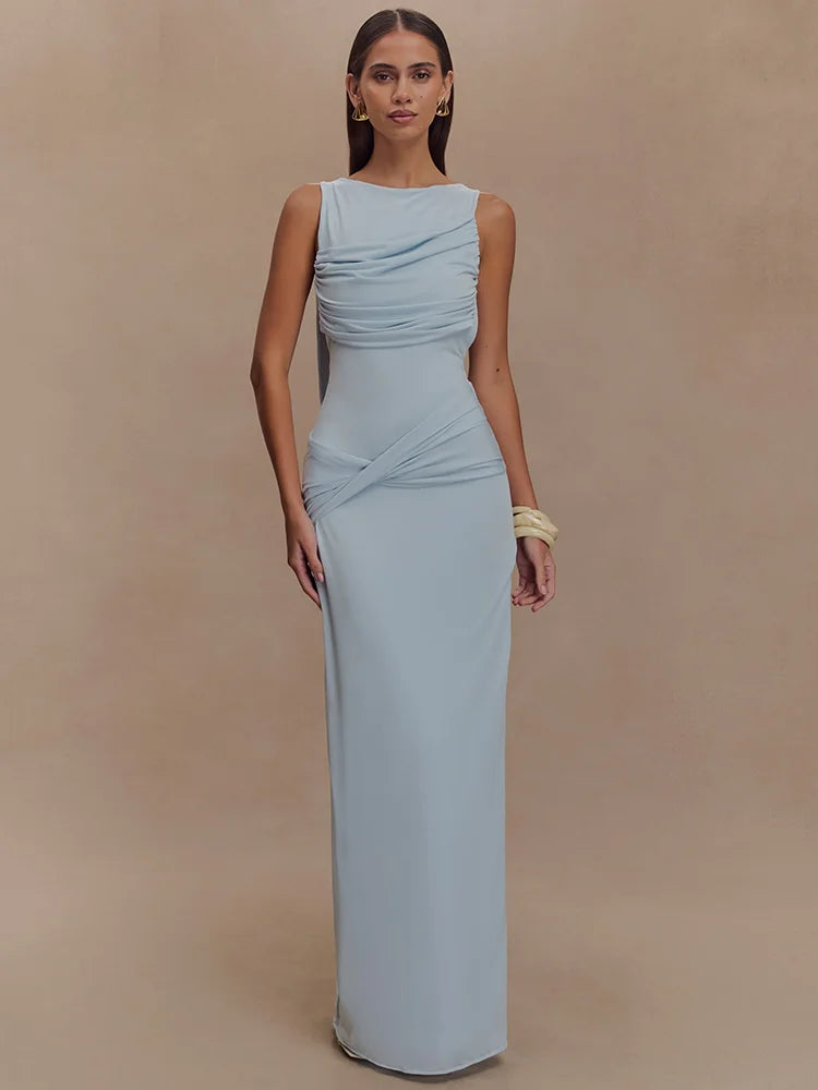 Vestido Leona - Vestido largo fruncido con espalda descubierta
