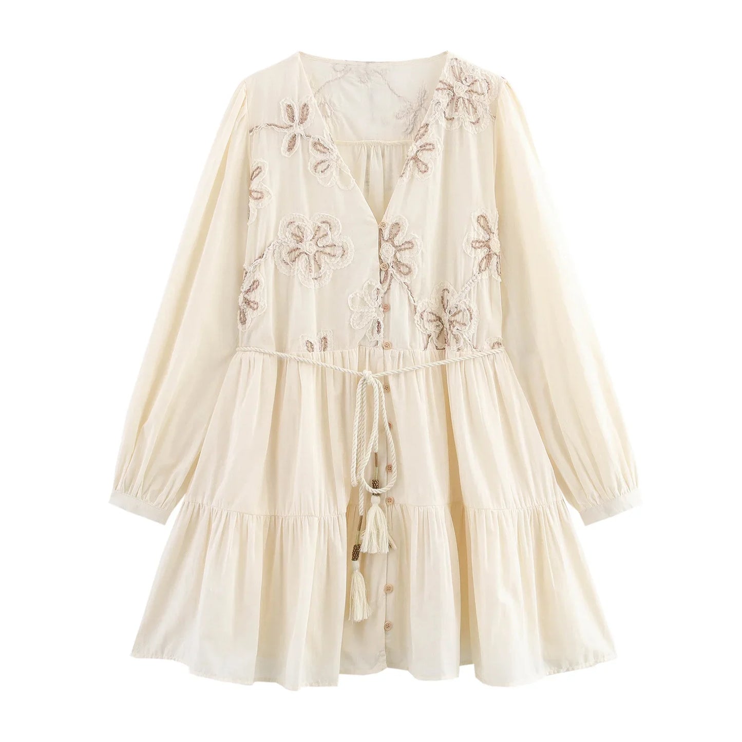 Vestido Primor – Bordado de Primavera con Mangas Largas