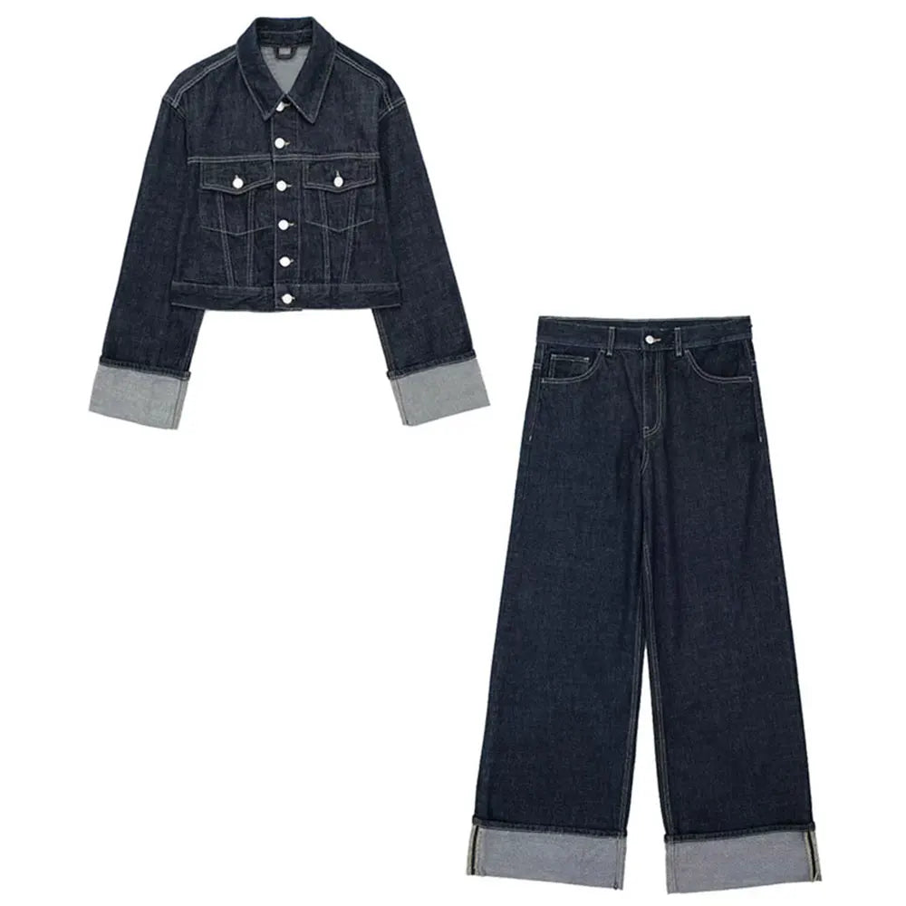 Conjunto Retro Omu – Chaqueta y Pantalón de Mezclilla Vintage para Mujer