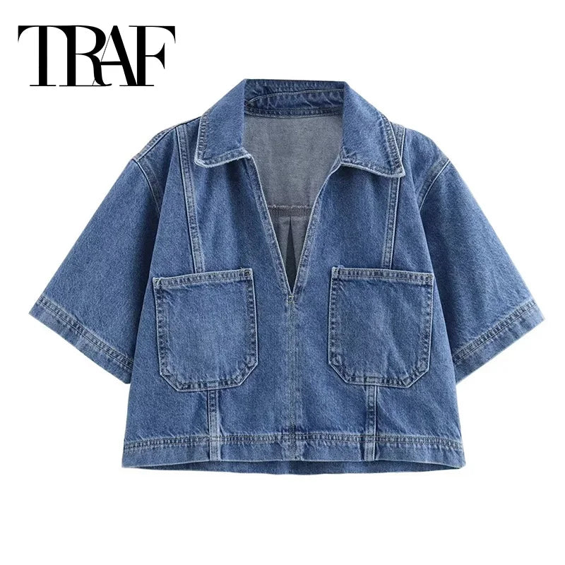 Conjunto Denim Celeste – Camisa Corta y Falda de Mezclilla