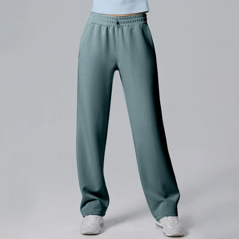 Gia - Pantalones deportivos casuales con pierna ancha y cintura alta
