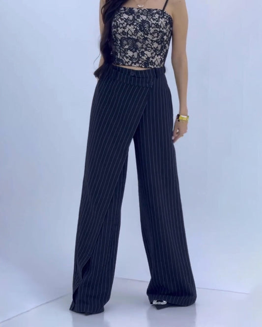 Pantalones Casuales a Rayas Irregulares