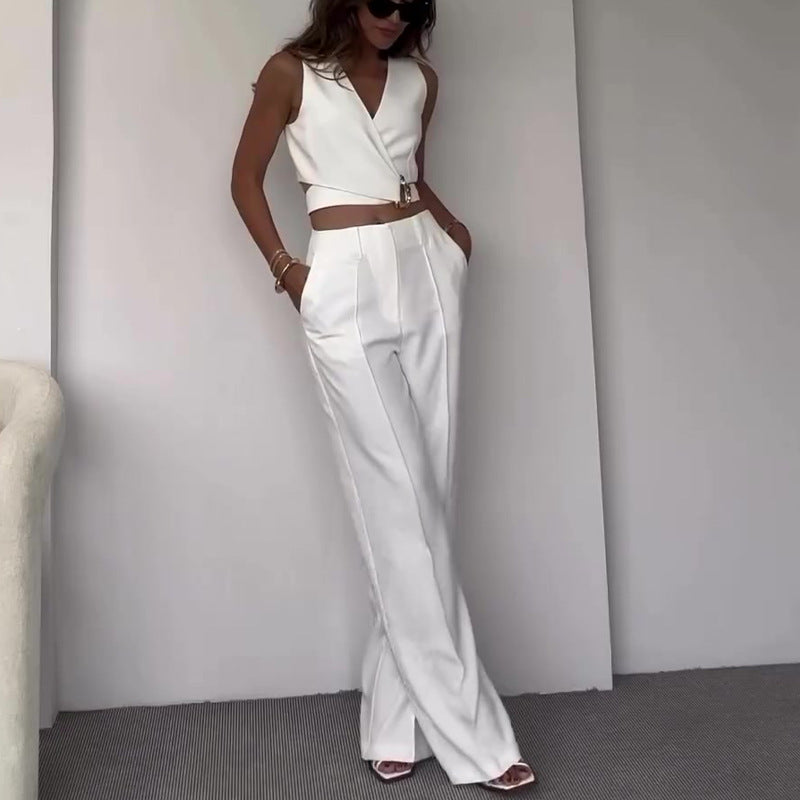 Conjunto Celina - Elegante de dos piezas con corte cruzado y pantalón recto