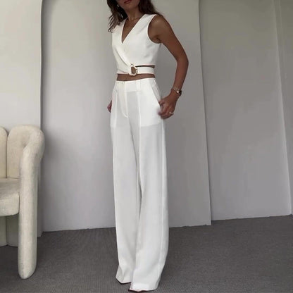 Conjunto Celina - Elegante de dos piezas con corte cruzado y pantalón recto