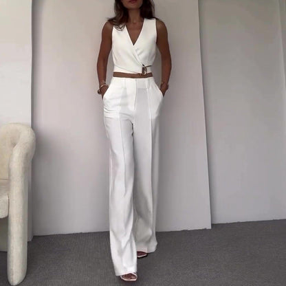 Conjunto Celina - Elegante de dos piezas con corte cruzado y pantalón recto