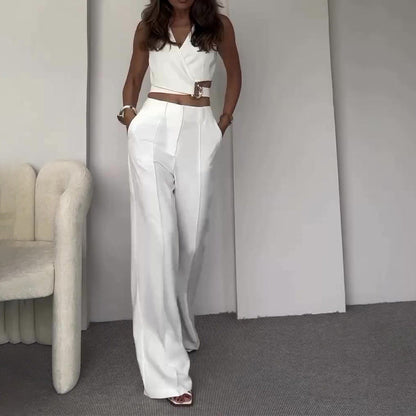 Conjunto Celina - Elegante de dos piezas con corte cruzado y pantalón recto