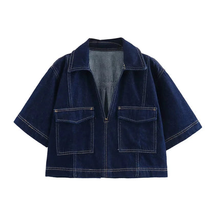 Conjunto Denim Celeste – Camisa Corta y Falda de Mezclilla