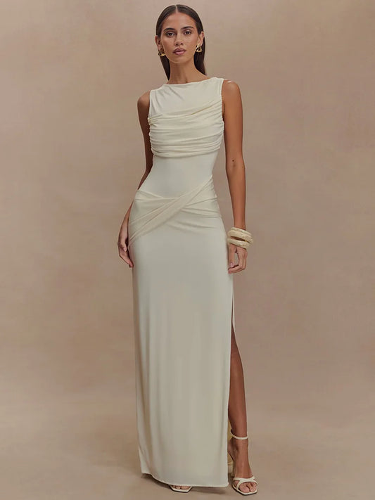 Vestido Leona - Vestido largo fruncido con espalda descubierta