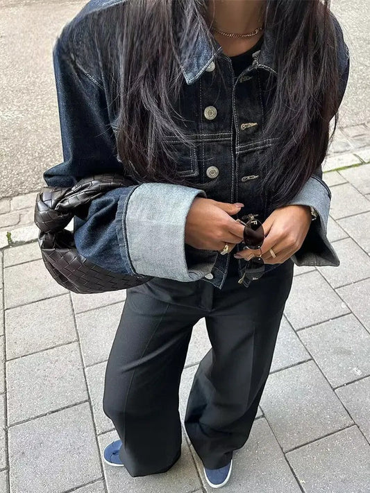 Conjunto Retro Omu – Chaqueta y Pantalón de Mezclilla Vintage para Mujer
