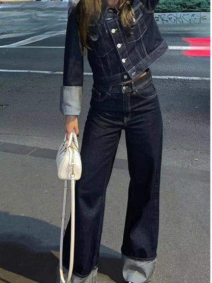 Conjunto Retro Omu – Chaqueta y Pantalón de Mezclilla Vintage para Mujer