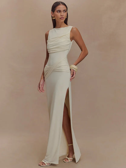 Vestido Leona - Vestido largo fruncido con espalda descubierta