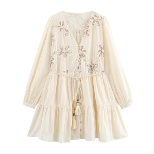 Vestido Primor – Bordado de Primavera con Mangas Largas