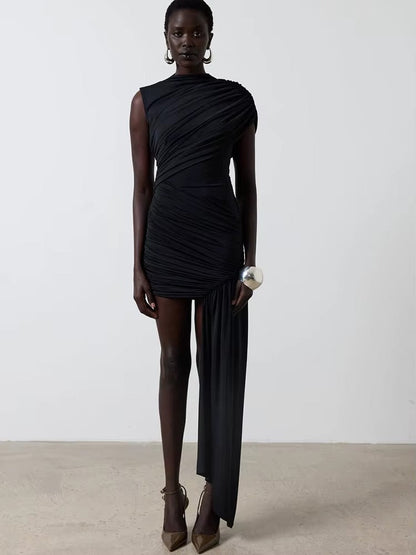 Vestido Kyra - Vestido asimétrico fruncido sin mangas